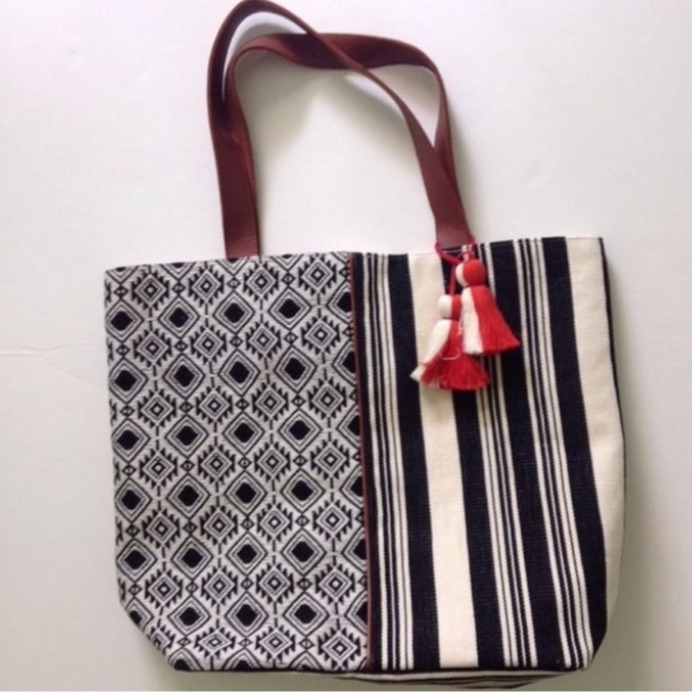 🆕LUCKY BRAND Tote Shopper Beach Gym Patchwork Bag Travel Flight Luggage Boho